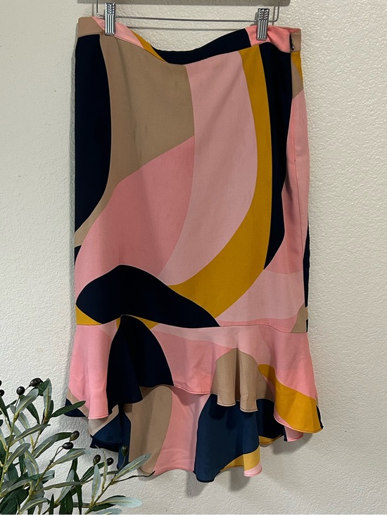 Bar III Dresses & Skirts - Bar III Pink, Navy‎ & Mustard Abstract Ruffle High-Low Skirt